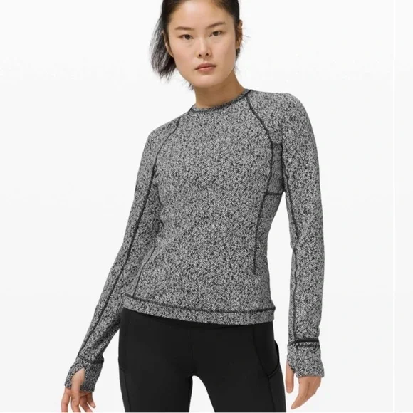 NWOT Lululemon Runderful Long Sleeve Top Black White Herringbone Size 8 - Picture 16 of 16